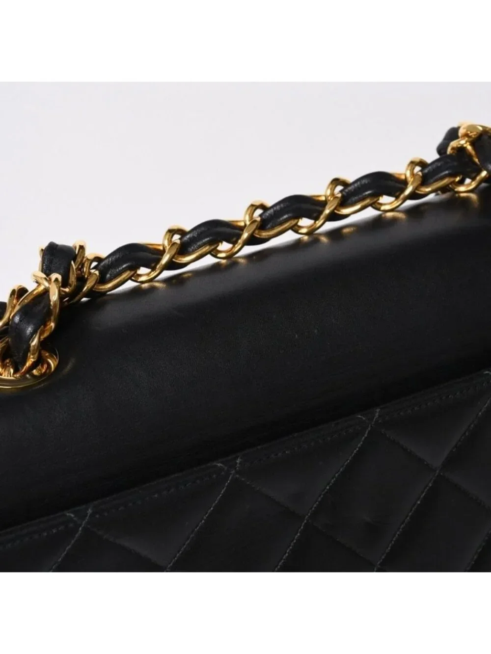 Chanel S Flap Chain Shoulder Bag CC Logo Lambskin Black Gold